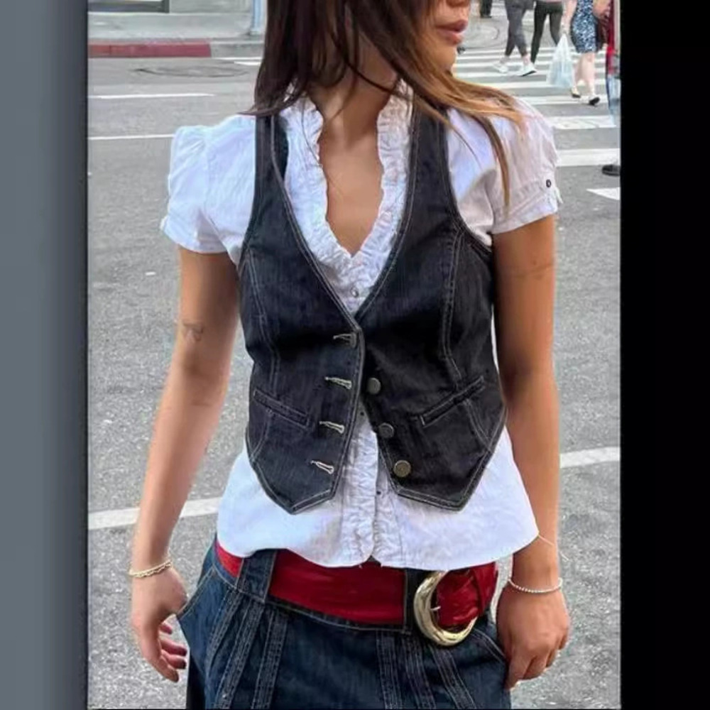 ZARA Women's Fashion Slim Fit Denim Vest
